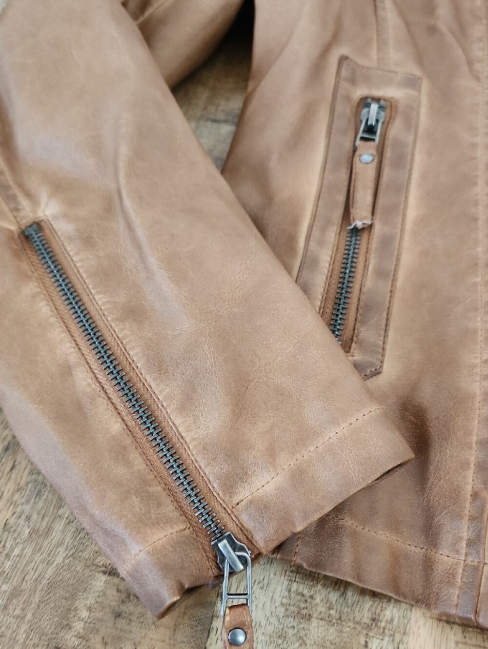 Max Studio Caramel Leather Moto Jacket - Picture 3 of 6